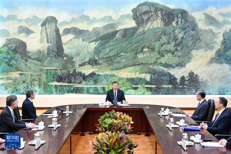 4月26日下午，國家主席習近平在北京人民大會堂會見美國國務卿布林肯。新華社記者 申宏 攝