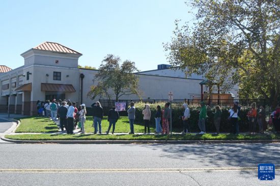 10月21日，在美国马里兰州海厄茨维尔市，联邦雇员排队领取免费食品。新华社记者 李睿 摄